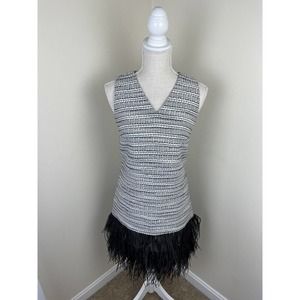 Sail to Sable STS Size 0 Feather Trim Metallic Tweed V-neck Festive Party Dress